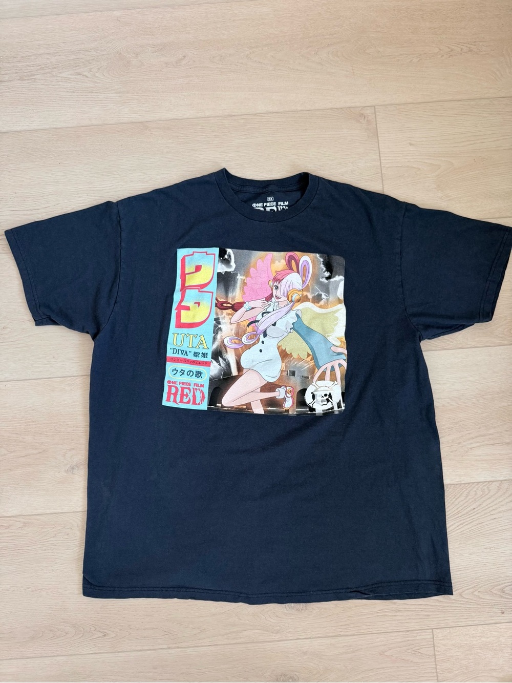 One Piece Film Red UTA Anime Graphic T-Shirt Navy Japanese Manga Tee Size 2XL